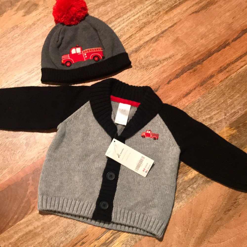 Gymboree Firetruck sweater and beanie set
